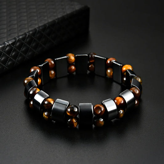 Hot selling men's tiger eye stone bracelet men's bracelet fashion bead black stone elastic bracelet
