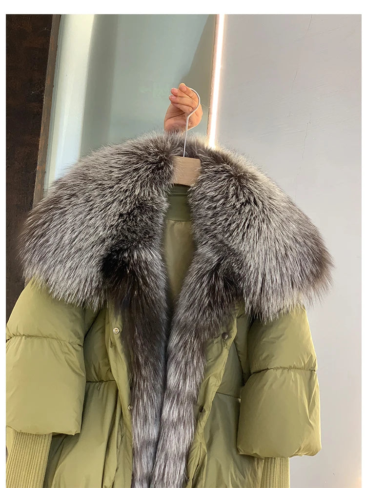 2024 Winter Women Warm Coat Oversized Real Fox Fur Collar Thick Luxury Outerwear New Fashion 90% Goose Down Jacket
