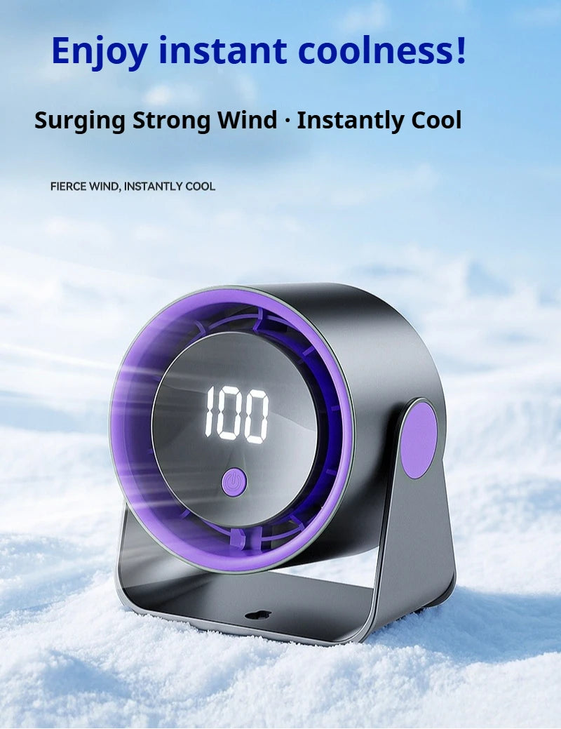 Desktop Fan Low-noise and Silent 100-speed Adjustable LED Display, Large-capacity Mini Desktop Wall-mounted Fan 1800mah