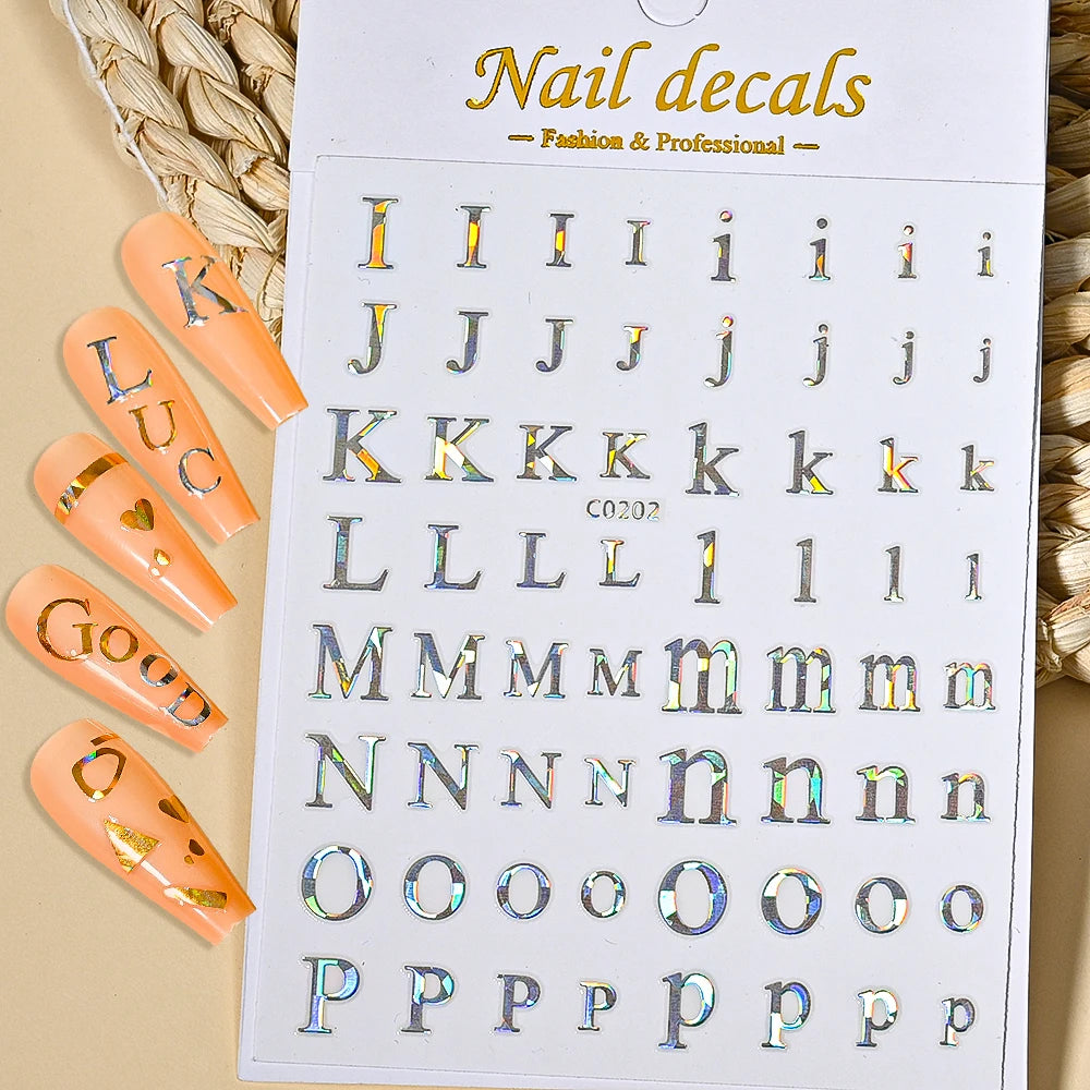 3D Glittery Gothic Letter Design Nail Art Stickers Uppercase Alphabet Letters Artistic Designs DIY Nail Art Decals Decoration #1