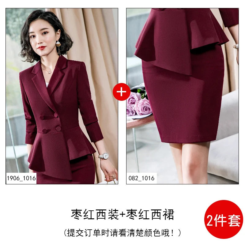 Fashion Red Pant Suits For Women Business Work Wear Formal Outfits Office Lady Blazer Set Elegant 2 Pieces Sets Female 2024 New