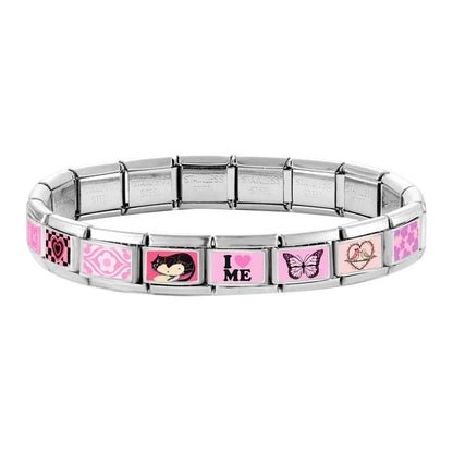 Wholesale Sweet Pink Series Stars Heart Flowers Butterfly Italian Link Fit 9mm Stainless Steel Bracelet Making DIY Charm Jewelry