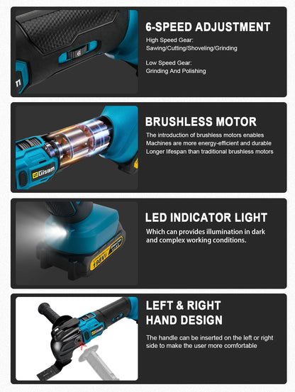 Gisam 20000OPM Cordless Quickrelease Oscillating Tool Multifunction Trimmer Power Tool Anti-Vibration for makita 18V battery Pin
