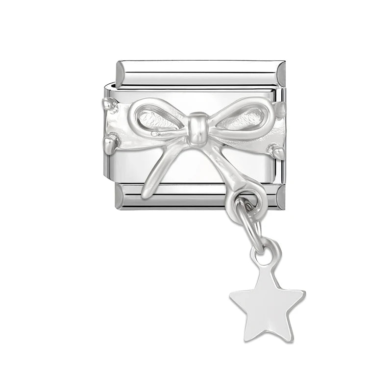 Shiny Zircon Stars Heart Bow Knot Butterfly Italian Charm Links Fit 9mm Stainless Steel Bracelet Women Jewelry DIY Making Gifts