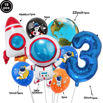 Blue Planet Astronaut Space Disposable Tableware Kids Birthday Table Decorations Paper Plate Cup Napkin Astronaut Rocket Balloon