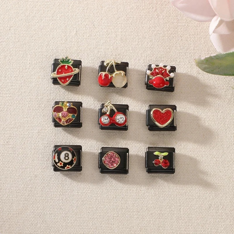 2025 New Original Black Red Stars Love Heart Bows Flower Italian Charm Link Fit 9mm Stainless Steel Jewelry DIY Making Bracelets