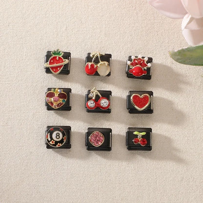 2025 New Original Black Red Stars Love Heart Bows Flower Italian Charm Link Fit 9mm Stainless Steel Jewelry DIY Making Bracelets