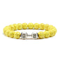 Natural Volcanic Stone Bracelet Men Matte Black Lave White Beads Charm Dumbbell Strand Bracelets Women Barbell Fitness Jewelry