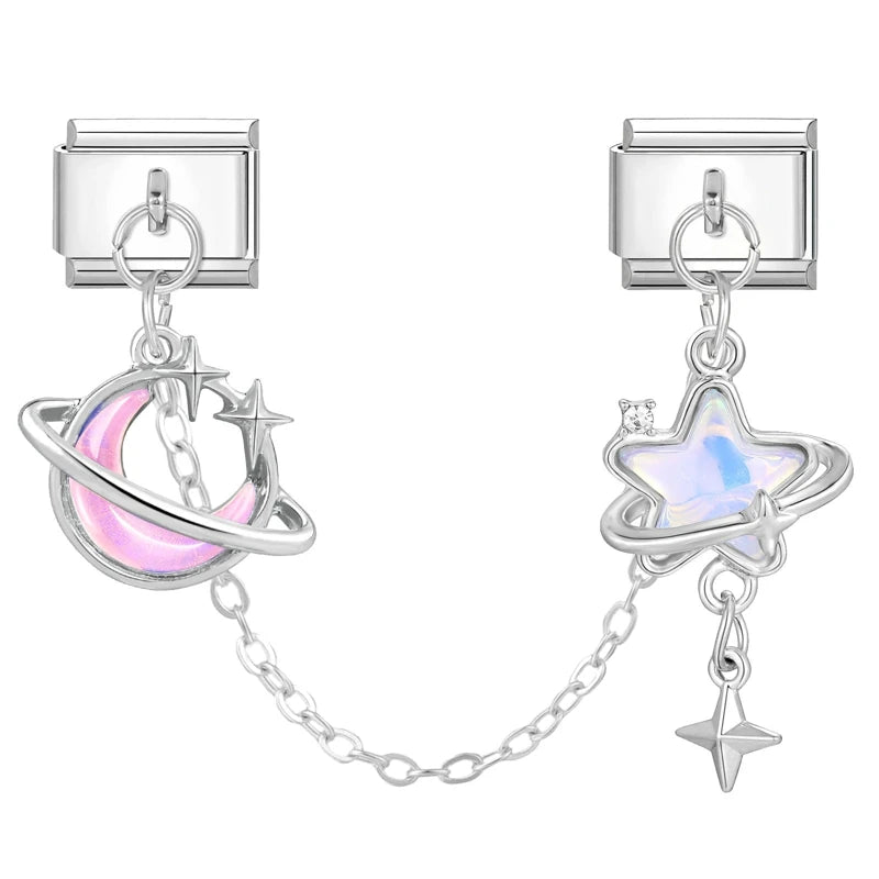 Tassel Chain Butterfly Flowers Star Moon Heart Zircon Italian Charm Links Fit 9mm Bracelet Stainless Steel DIY Jewelry Making