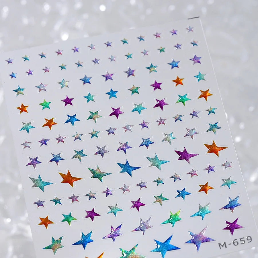 1PC 5D Korean Bronzing Nail Stickers Japanese Gold Silver Star Moon Luxury DIY Nail Art Decoration Decals Manicure Accessories