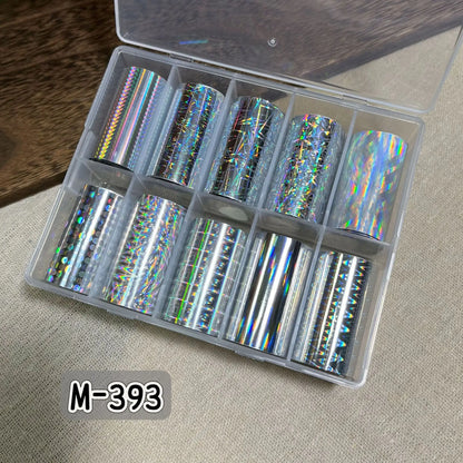 10 Patterns New Metal Nail Foils for Transfer Paper Stickers Floral Chameleon Nails Wraps DIY Water Marble Nail Art Decorations