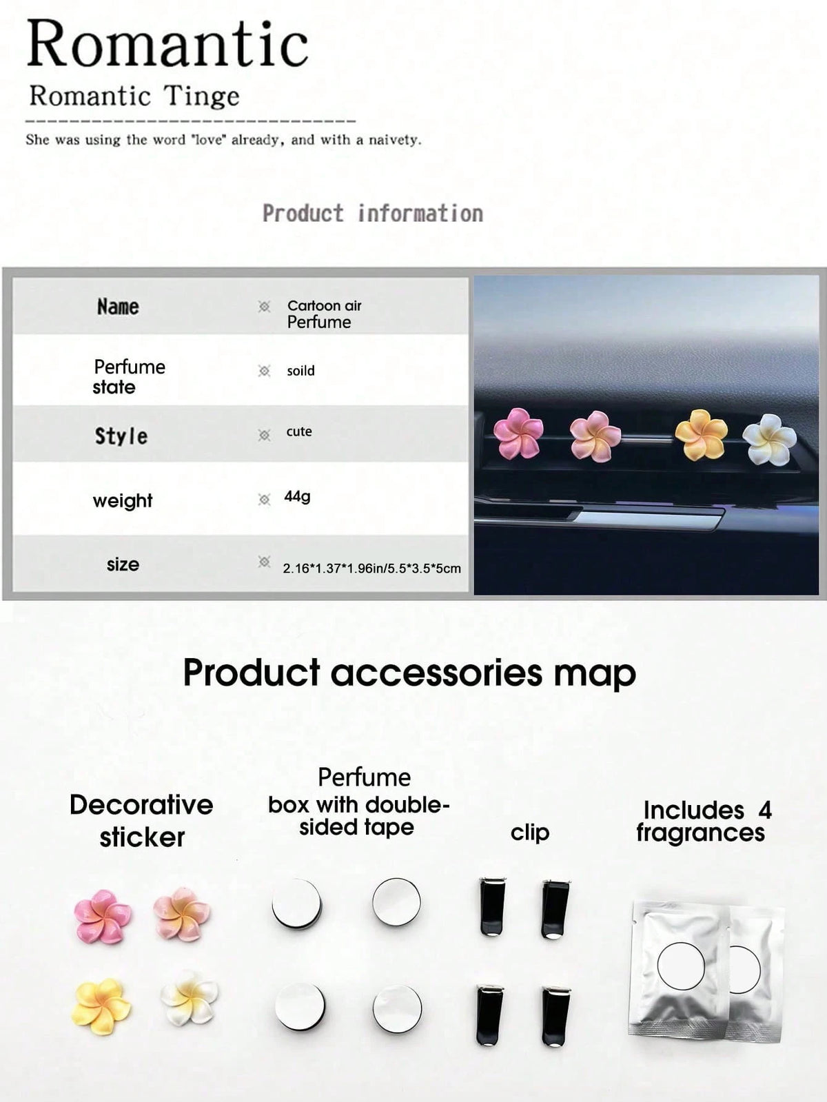 4pcs Car Flower Shape Air Conditioning Outlet Perfume Decoration Clip Air Freshener Diffuser Car Interior Accessories