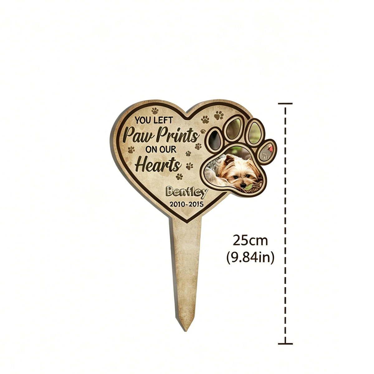 Custom Personalized Pet Grave Marker,Heart-Shaped Paw Print,Photo Insert,Garden Memorial Stake,Pet Loss Gift,Memorial Yard Decor