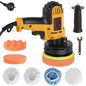 Concentric electric polishing machine in a 31-piece kit with grinding accessories and polishing pads for vehicle refurbishment