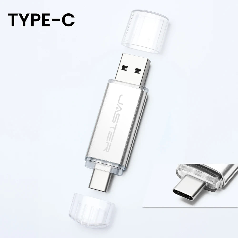 JASTER High Speed TYPE C 2in1 USB Flash Drive 64GB Metal Pen Drive Smart Phone Car TV 8GB Office Gift Memory Stick Fast Delivery