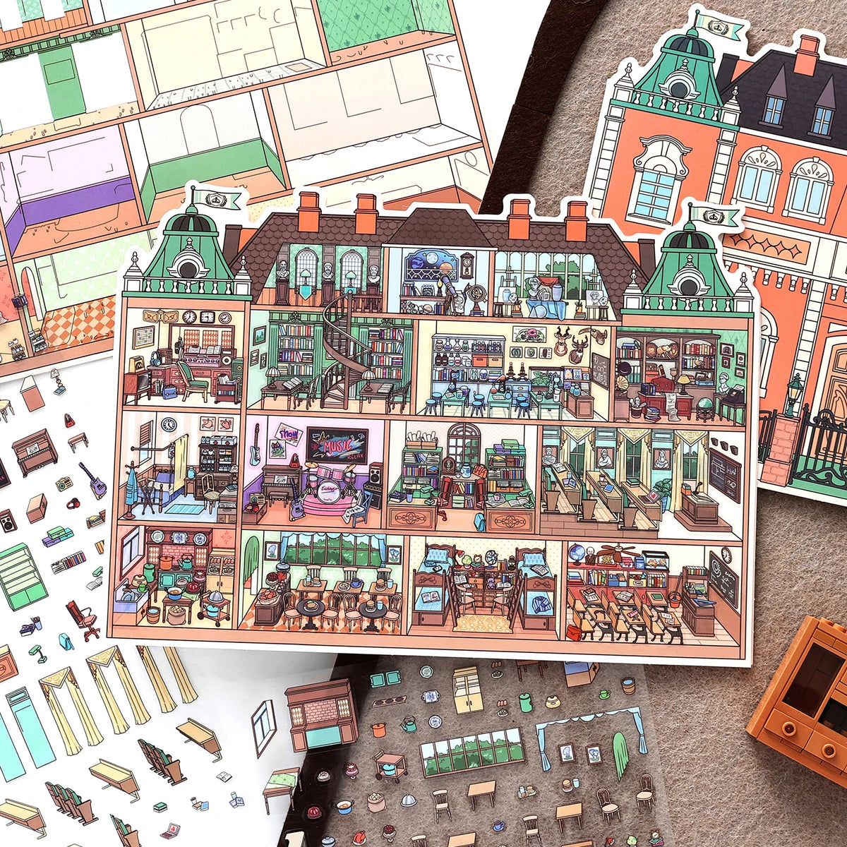 Kawaii College of Fine Arts 3D Candy Apartment Landscape Sticker  DIY Pocket Cabin Scene festival gift