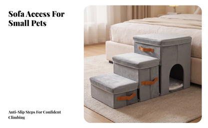 Pet Stairs with House Portable Pet Stairs with Storage Dog Steps with Storage Sturdy Furniture Cozy for Small Dogs, Sofa, Bed
