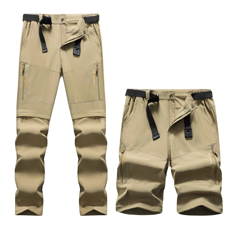 Men's 2 in 1 Convertible Hiking Pant Quick Dry Elastic Outdoor Running Cargo Trouser Summer Waterproof Fishing Camping Plus Size