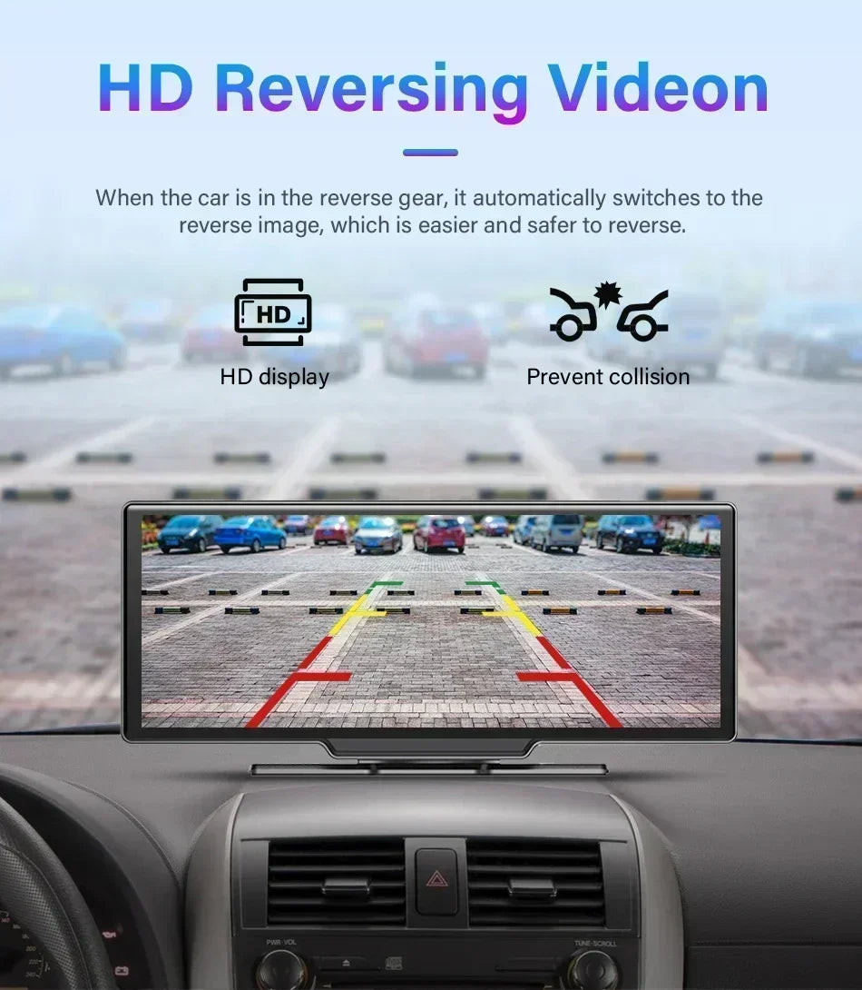 Srnubi 10.26" Dash Cam Rearview Carplay Android Auto 4K DVR Navigation Player Dual Len Recorder Dashboard WIFI BT