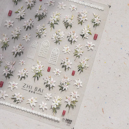 1Sheet 5D Soft Embossed Relief Nail Stickers Cute Daisies Self Adhesive Slider Stickers Press On Nails DIY Japanese Nail Art Dec