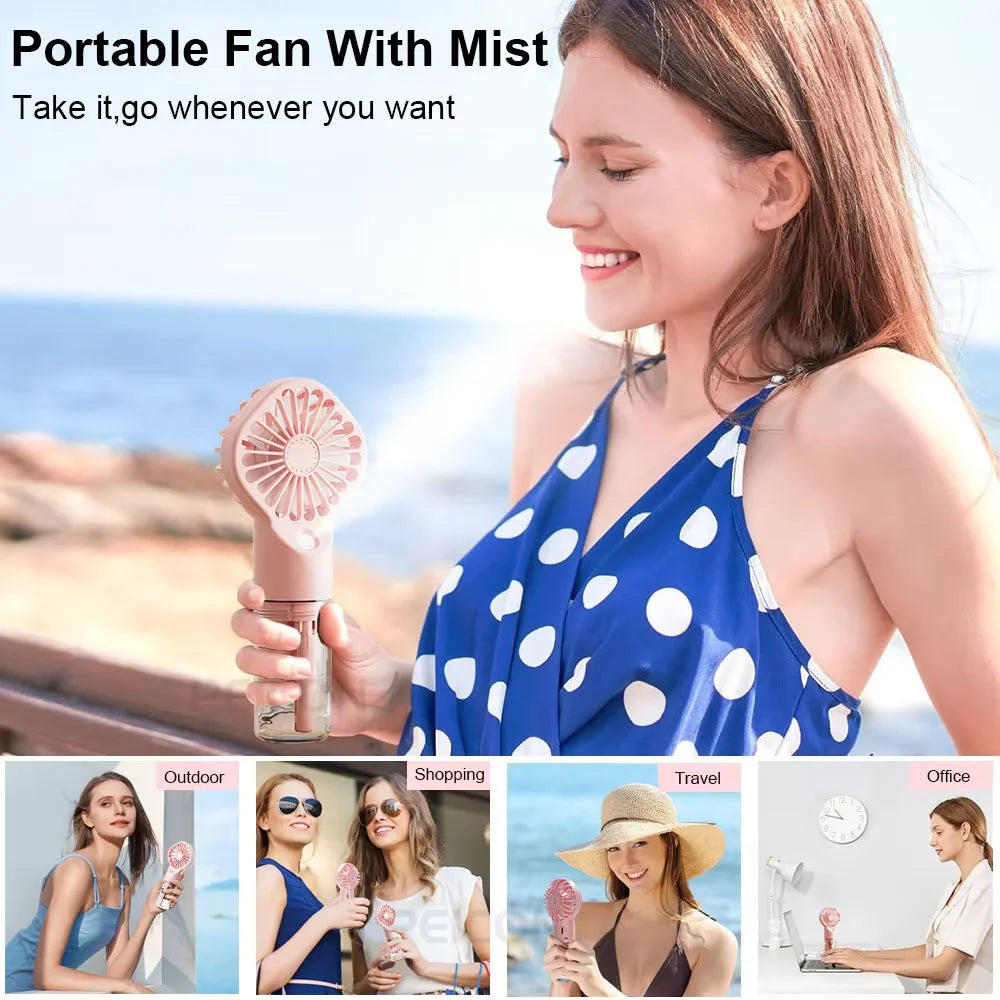 Portable Handheld Spray Fan - USB Charging Mini Humidifier Fan, Suitable for Travel and Outdoor Use as a Handheld Fan
