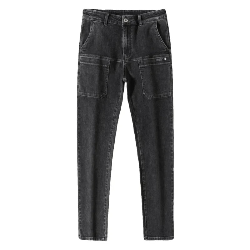 Spring Summer Thin Six Pocket Men's Jeans Elastic Straight Leg Casual Slim Fit Jeans Versatile Multi-Pocket Long Y2K Denim Pants