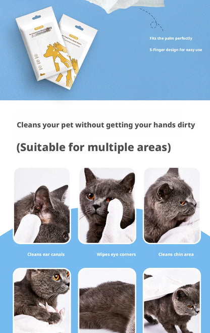 Pet No-Rinse Glove Wipes, 6 Pieces Per Box, 2 Boxes Set, Disposable Deodorizing Grooming Cleaning Gloves for Cats and Dogs