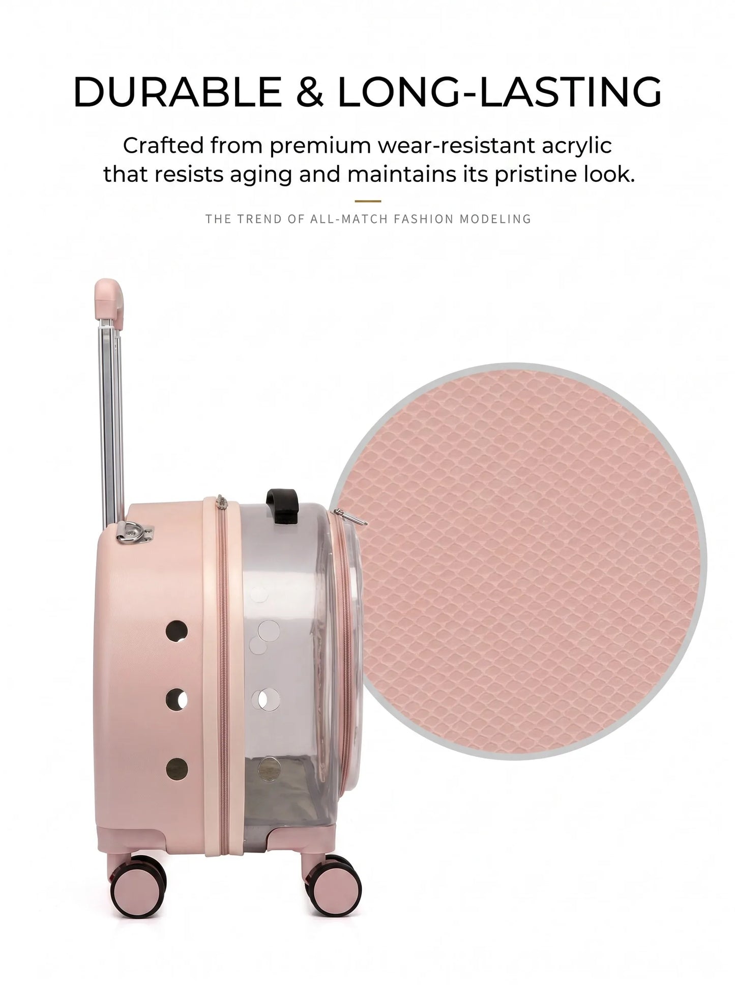 2-in-1 Fashion Portable Transparent Space Capsule Pet Carrier Backpack Rolling Travel Trolley Box Detachable Telescopic Handle