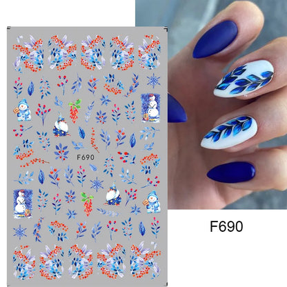 1PCS New Christmas Decorations 2023 New Year Nail Stickers Press on Nails Laser Snowflake Christmas Tree 3D Nail Decal