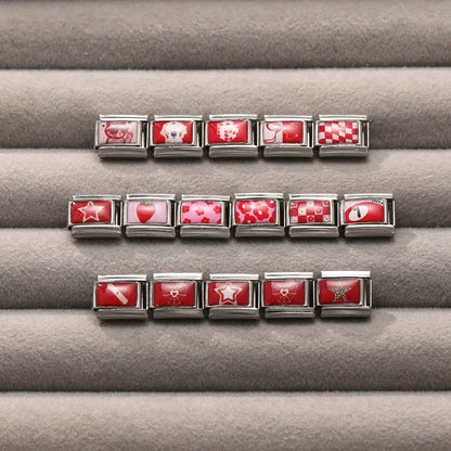 Fashion Personalized DIY Black Red Color Italian Charm Bracelet Eyes Cat Stripes Heart Bead 9mm Bracelet Stainless Steel Jewelry