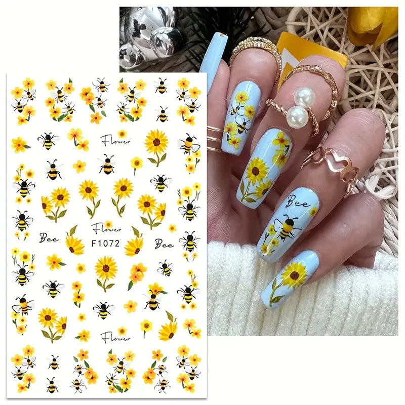 Black and White Love Flowers Line Art 3D Stickers Nail Decals Nail Art Accessories Butterfly Rose Nail Stickers Nail Sliders
