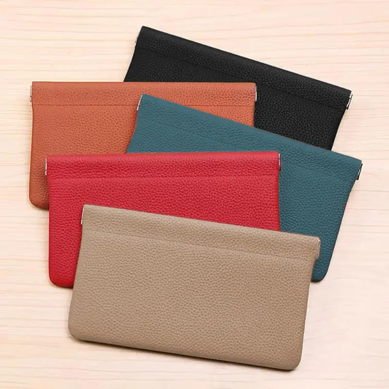 Self‑Closing Artificial Leather Long Wallet Passport Driver's License ID Holder Headphone Data Cable Storage Cash Pouch