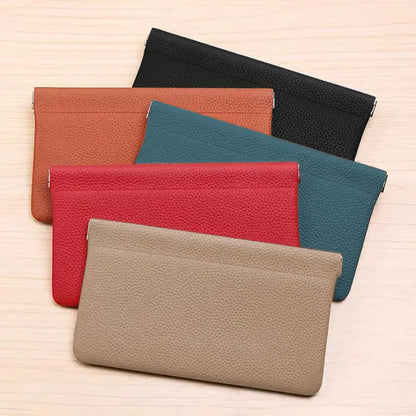 Self‑Closing Artificial Leather Long Wallet Passport Driver's License ID Holder Headphone Data Cable Storage Cash Pouch