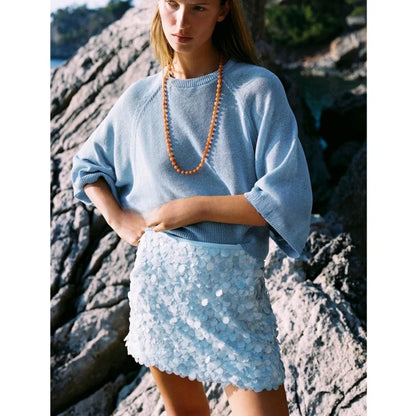 Summer New Women's Design  ort  Skirt with Inner  Bead Decoration Casual Sle Polyester Fiber Knitted A-Line...