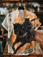 Men's short-sleeved shirt with cat and dinosaur print, casual and stylish vacation-style men's top, fashionable Hawaiian design.