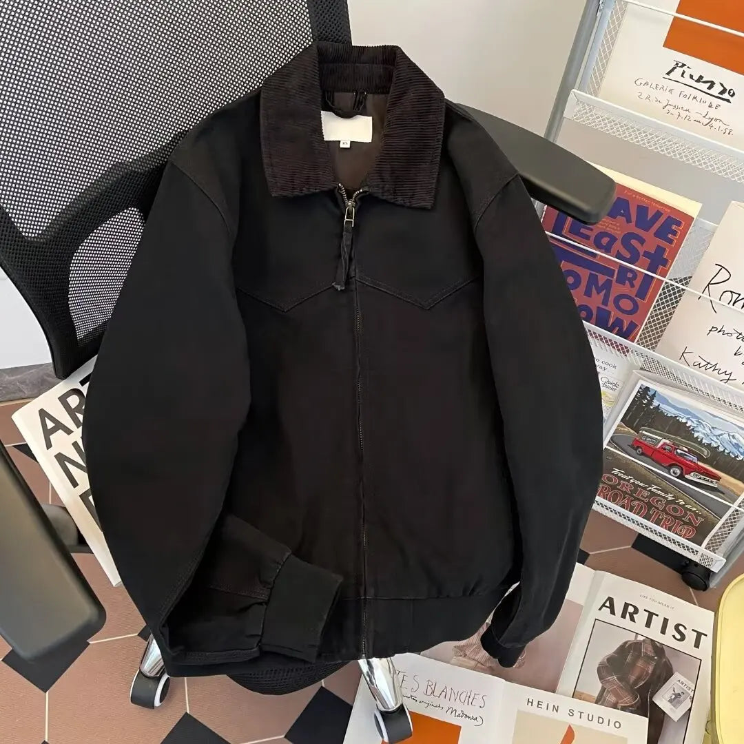 Pure Cotton Detroit Washed Jacket Men's Spring Loose Fit Collared Workwear Jacket Trendy Brand Color Block Casual Coat