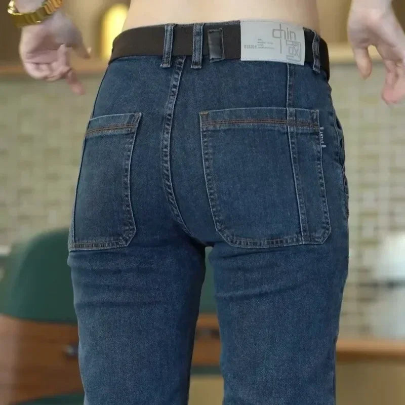 Spring Summer Thin Six Pocket Men's Jeans Elastic Straight Leg Casual Slim Fit Jeans Versatile Multi-Pocket Long Y2K Denim Pants