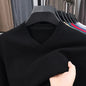Men's V-Neck Basic Solid Color Sweatshirt Warm Autumn Knitted Oversize Pullover Elastic round Neck Sweater for Casual Wear
