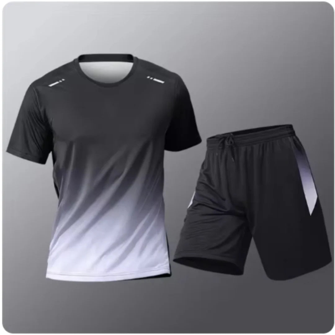 Summer Fitness Men Running Short Sleeve T-Shirt +Shorts Two Piece Set Sportswear Casual Fitness Sports Quick-drying Sets S-4XL