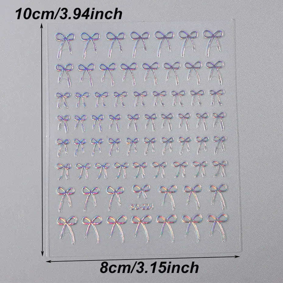 8pcs Mixed Color Bow Nail Art Stickers 3D Cute Red Black Pink bowknot Nail Charms Foils Y2K Gold Laser Effect Bow Manicure Decor