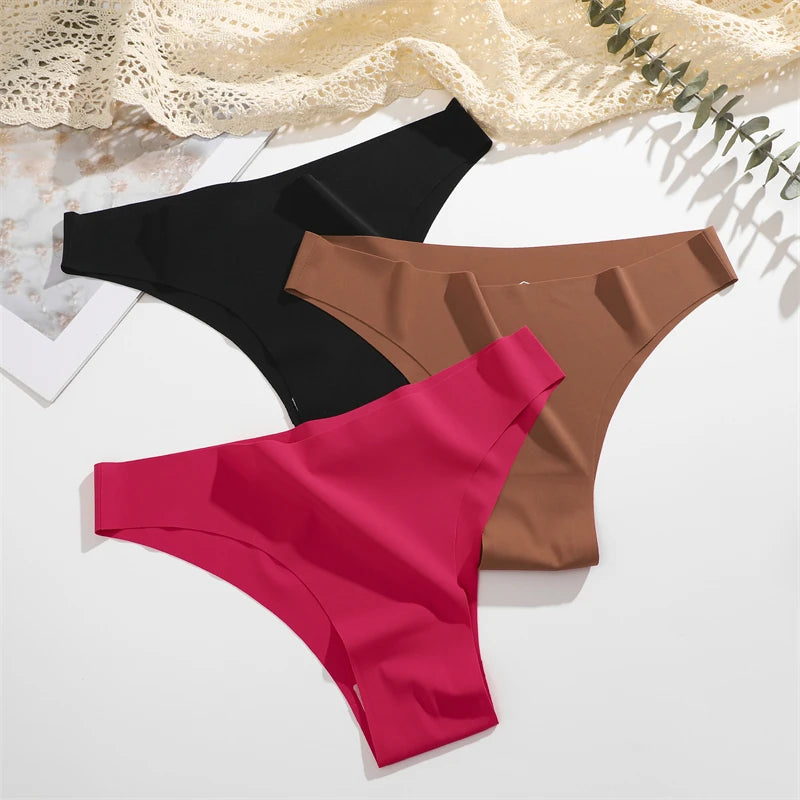 3Pcs Ultra-thin Seamless Silk Underwear Women's Panties Sexy Low-Waist Stretch Bikini Solid Color Briefs Lingerie XS-XXL Fashion