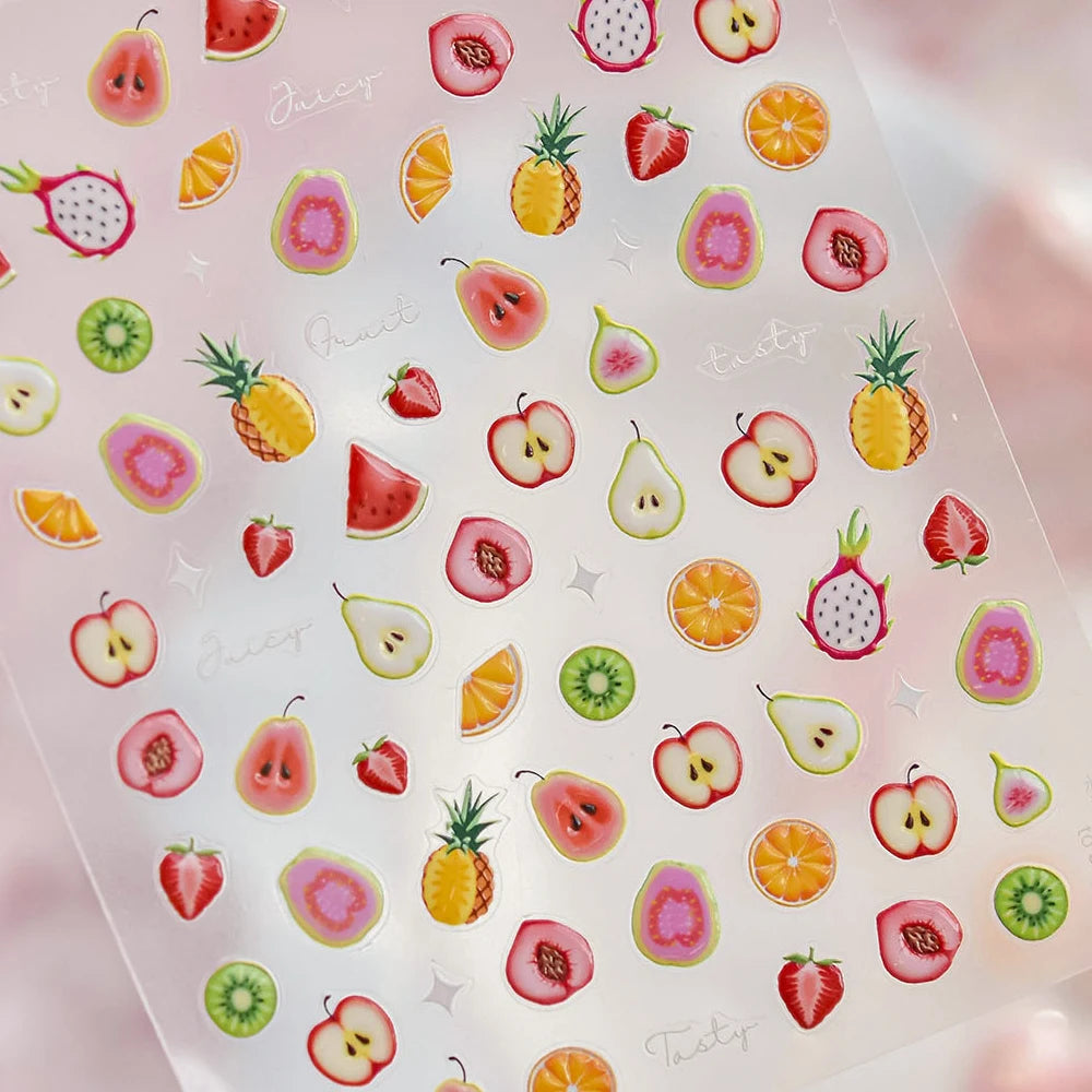 5D Pudding Jelly Dessert Fruit Cherry Pink Claw Print Bowknot Tie knot Love Heart Stars Nail Art Sticker Adhesive Manicure Decal