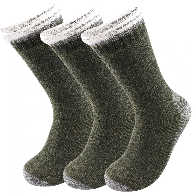 3Pairs Super Thick Merino Wool Socks Male Men Winter Thermal Cashmere Socks Fleece Terry Loop Middle Tube Socks High Quality