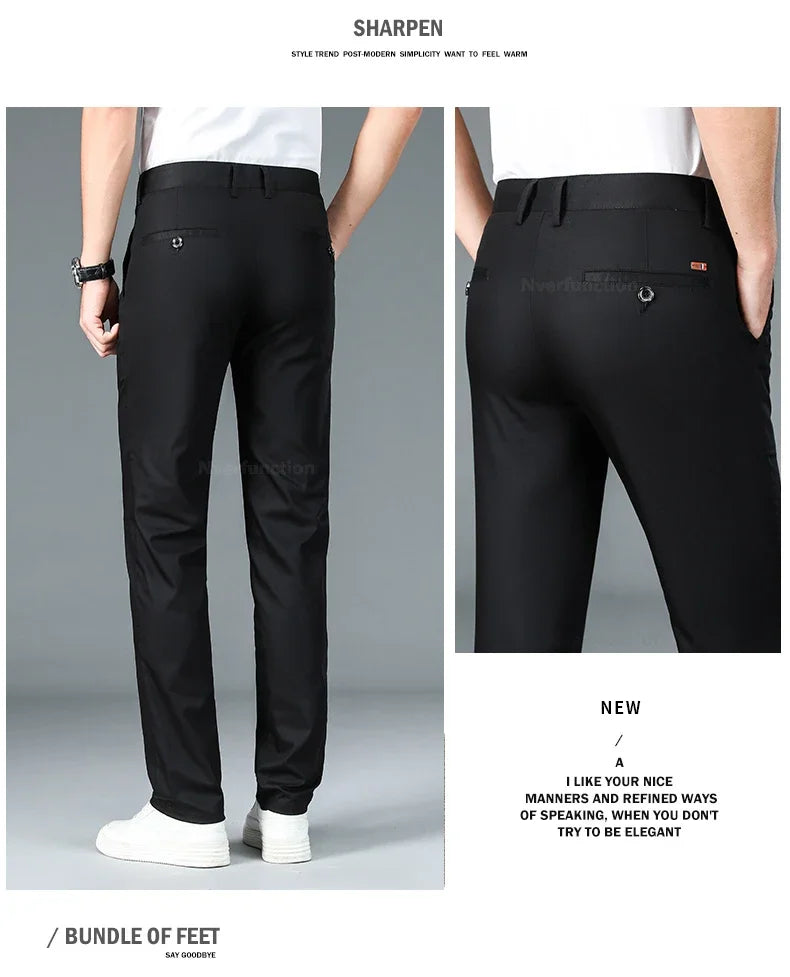 Bamboo Fiber Straight Business Pants Men Summer Clothes Fashion Classic Designer Breathable Casual Long Formal Trouser Male