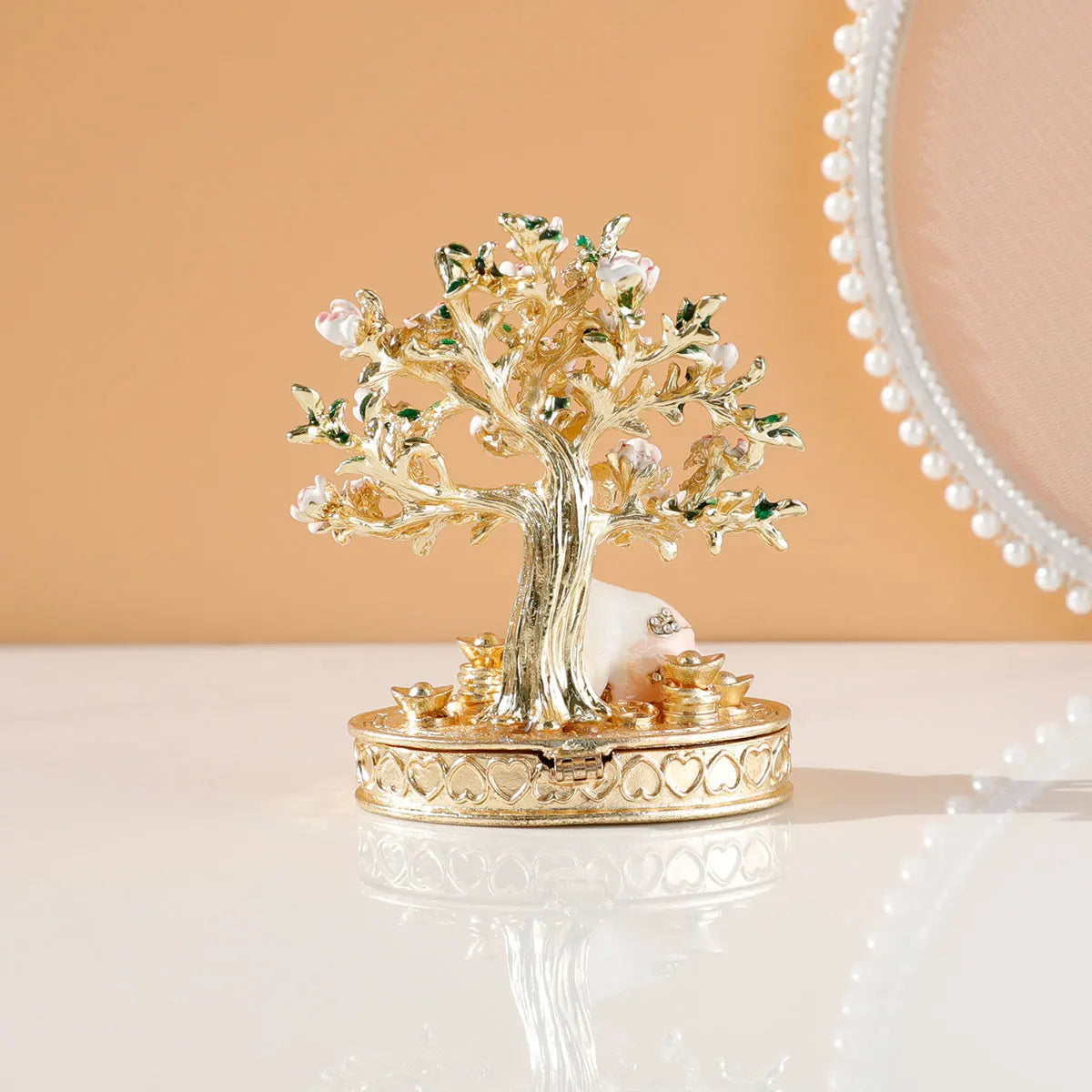 Cherry Blossom Tree Crystal Hinged Jewelry Box Little White Rabbit Necklace Earrings Nail Ring Box