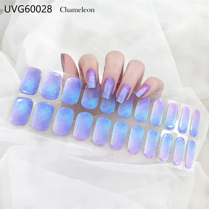 16/18/20Tips Semi-Cured Gel Nail Strips Adhesive Full Cover Stickers for Nails UV Lamp Need Press On Nails Fashion Manicure