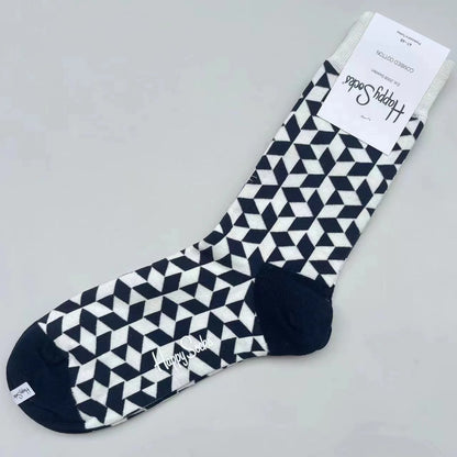 Happy Socks Men's Mid-tube Socks Four Seasons Pure Cotton Classic Socks SIZE 41-46