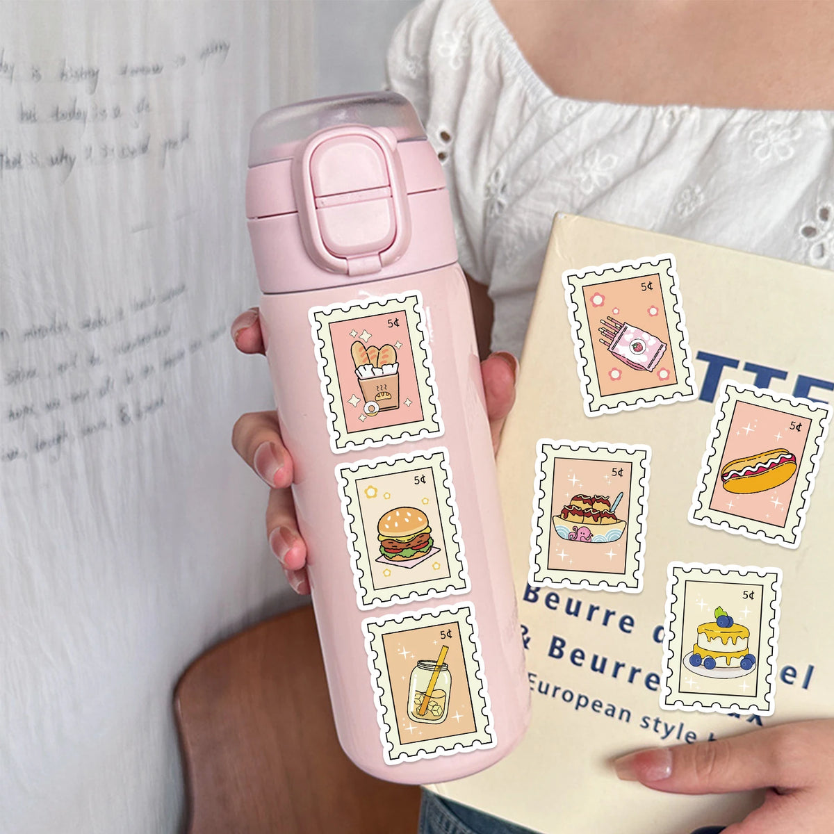 50/100PCS Cartoon Stamps Stickers Decals For Laptop Letter Scrapbook Luggage DIY Aesthetic Waterproof Stickers Creative Gifts