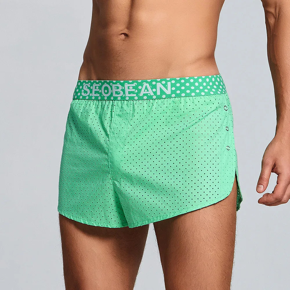 Men's Casual Shorts Side Fork Button Design Outdoor Aro Pants Mesh Breath Summer Beach Board Shorts Teenager Home Jog Gym Trunks