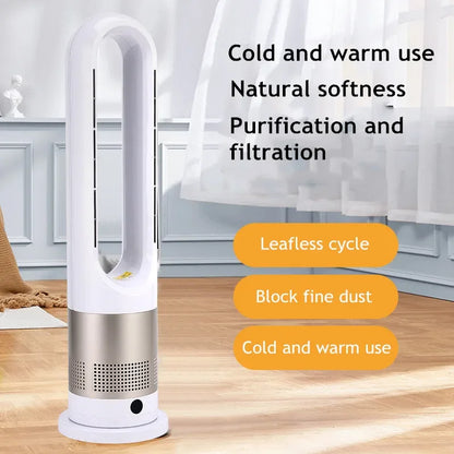 Bladeless Electric Tower Fan with Cold & Warm Air Cooling Standing Air Conditioner Heater with Timer Remote Control